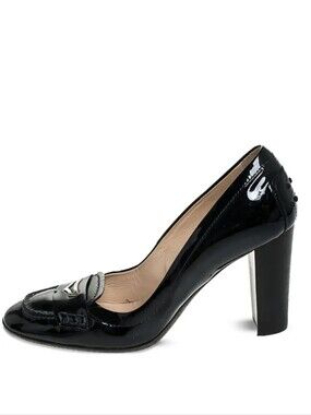 Vintage/90's Tod's Black Classic Patent Leather Loafer-style Heels (Size US 7)